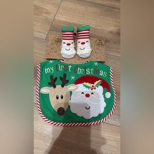 Baby Essentials My First Christmas Bib and Socks Set - Green